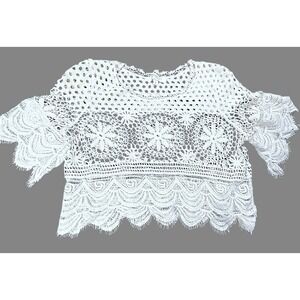 Rebellion Lace Crochet Top Boho Fringe Sheer Ivory Crop Blouse Womens Lace Cute